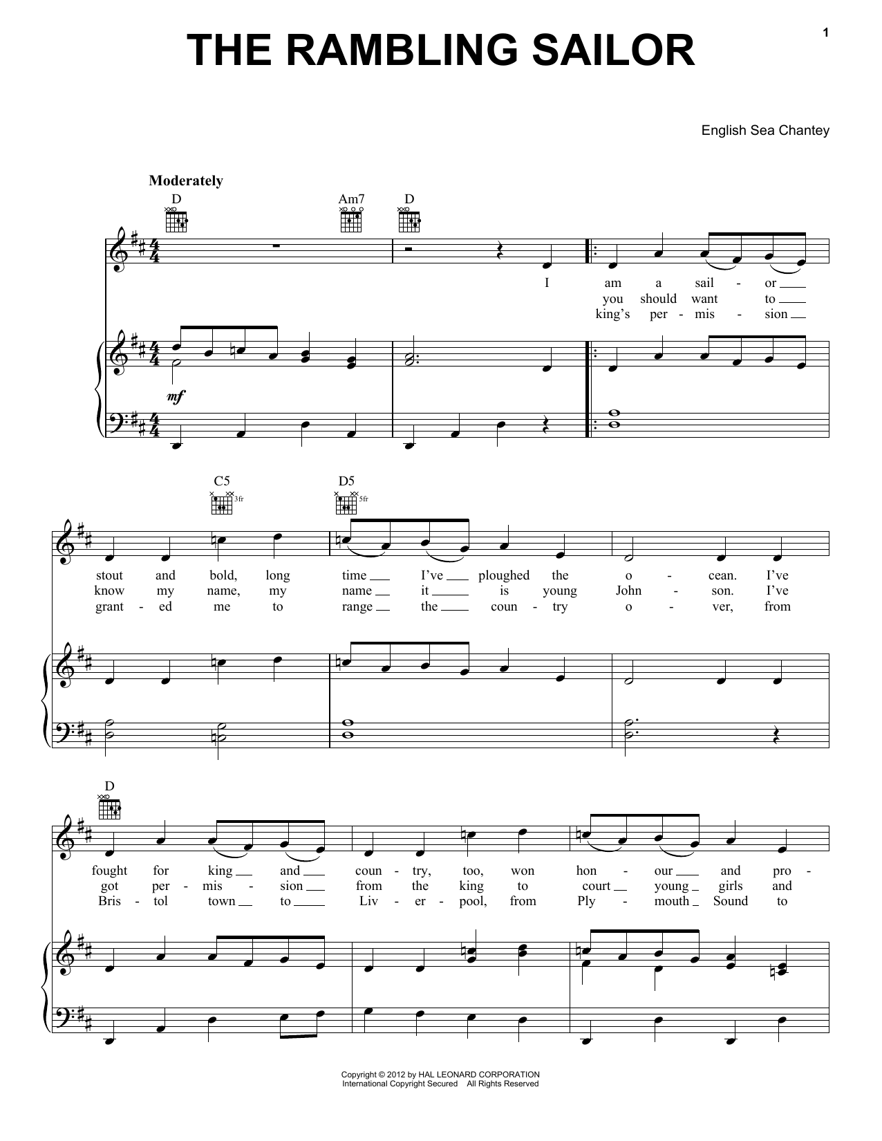 Download English Sea Chantey The Rambling Sailor Sheet Music and learn how to play Melody Line, Lyrics & Chords PDF digital score in minutes