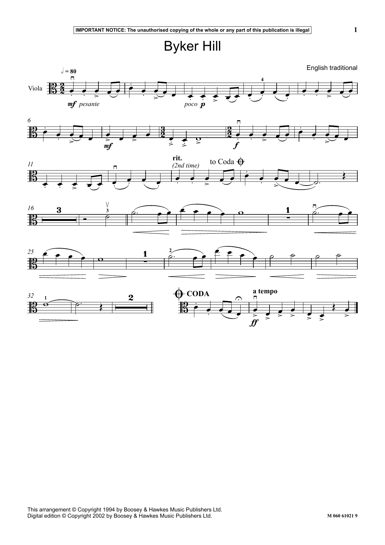 Download English Traditional Byker Hill Sheet Music and learn how to play Instrumental Solo PDF digital score in minutes