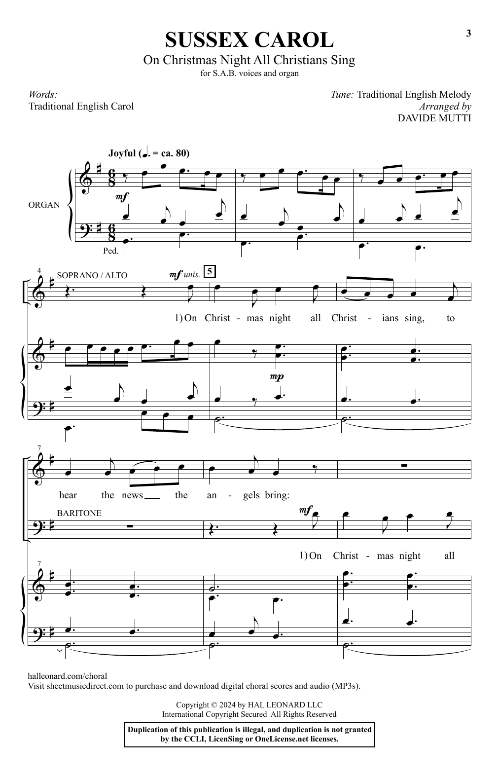 Download English Traditional Carol Sussex Carol (On Christmas Night All Christians Sing) (arr. Davide Mutti) Sheet Music and learn how to play SAB Choir PDF digital score in minutes