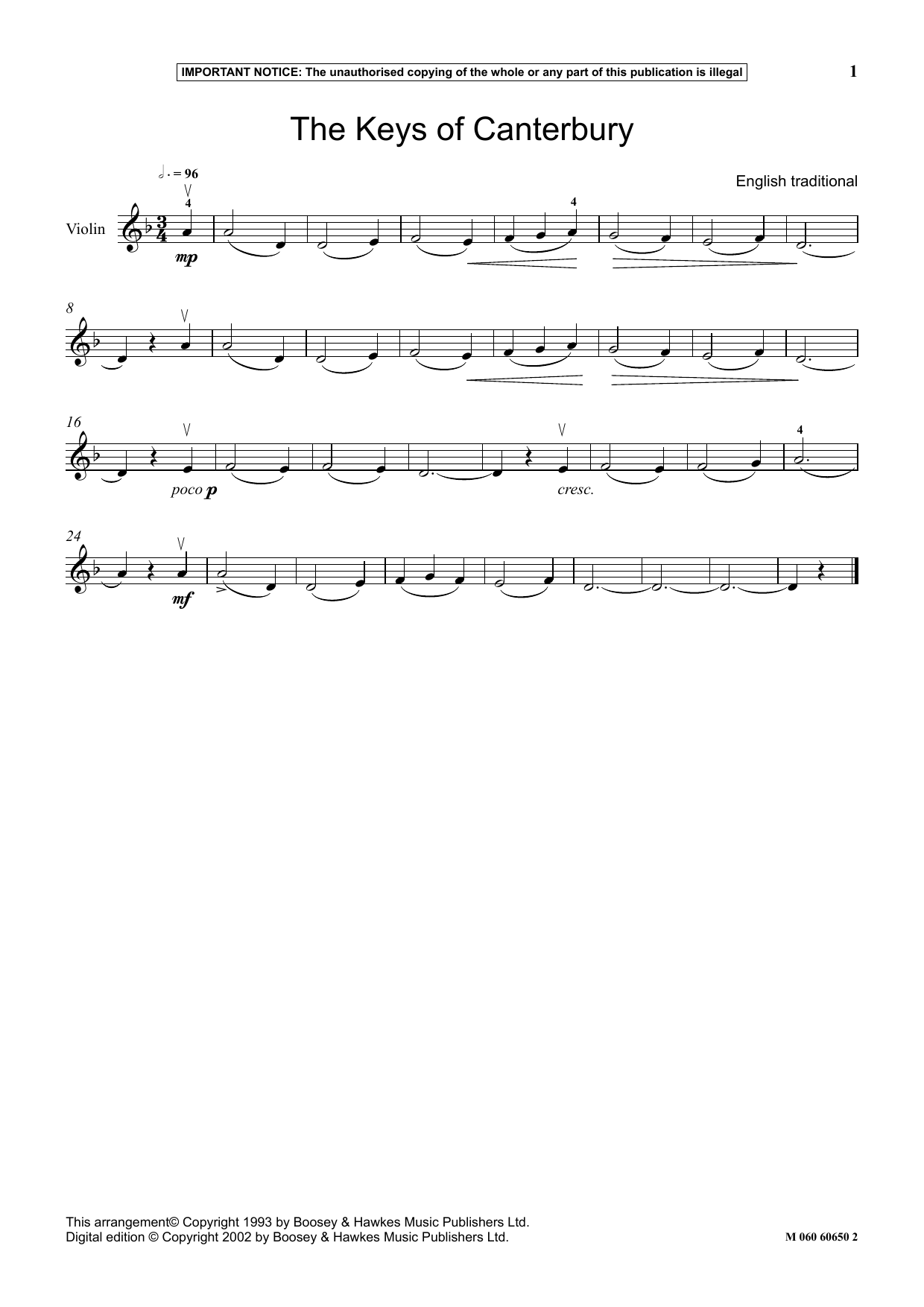 Download English Traditional The Keys Of Canterbury Sheet Music and learn how to play Instrumental Solo PDF digital score in minutes