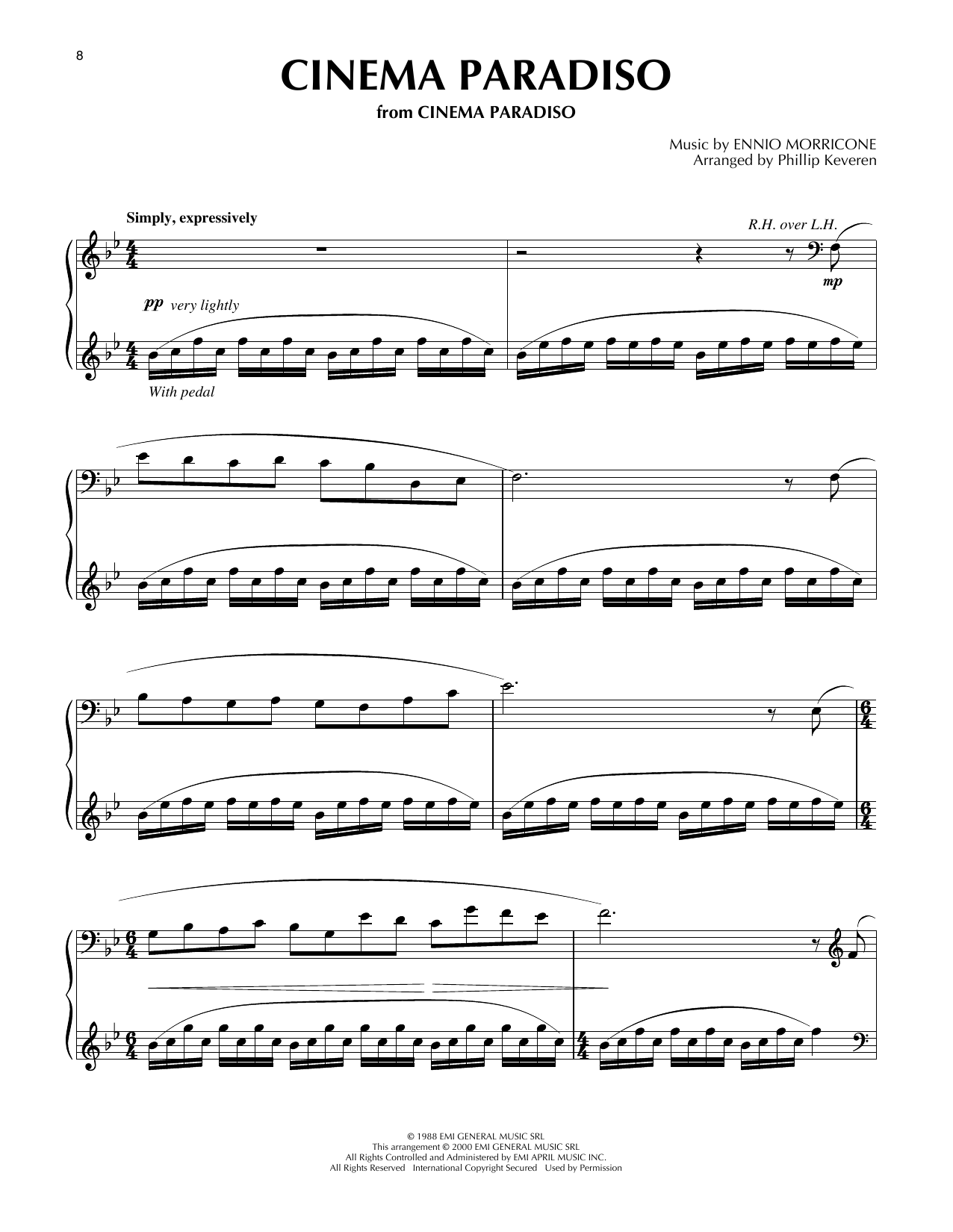 Download Ennio Morricone Cinema Paradiso (arr. Phillip Keveren) Sheet Music and learn how to play Piano Solo PDF digital score in minutes