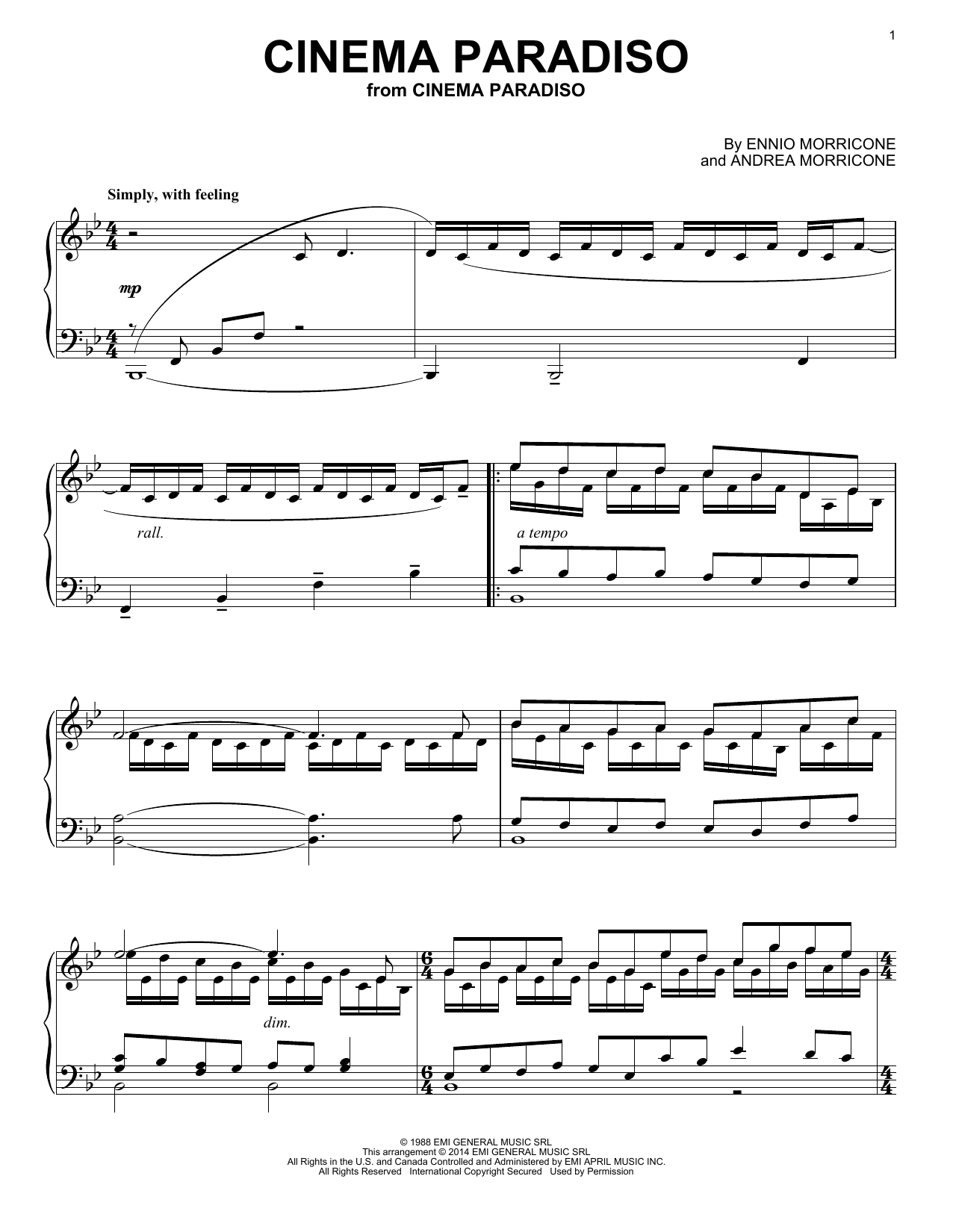 Download Ennio Morricone Cinema Paradiso Sheet Music and learn how to play Piano PDF digital score in minutes
