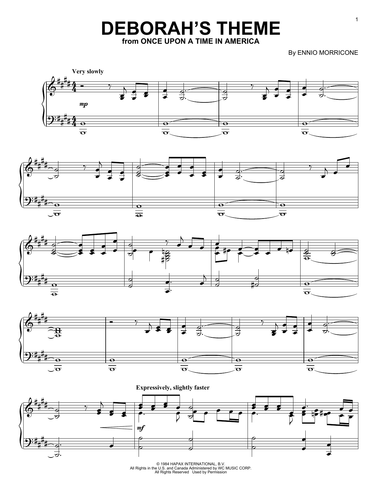 Download Ennio Morricone Deborah's Theme (from Once Upon A Time In America) Sheet Music and learn how to play Piano Solo PDF digital score in minutes