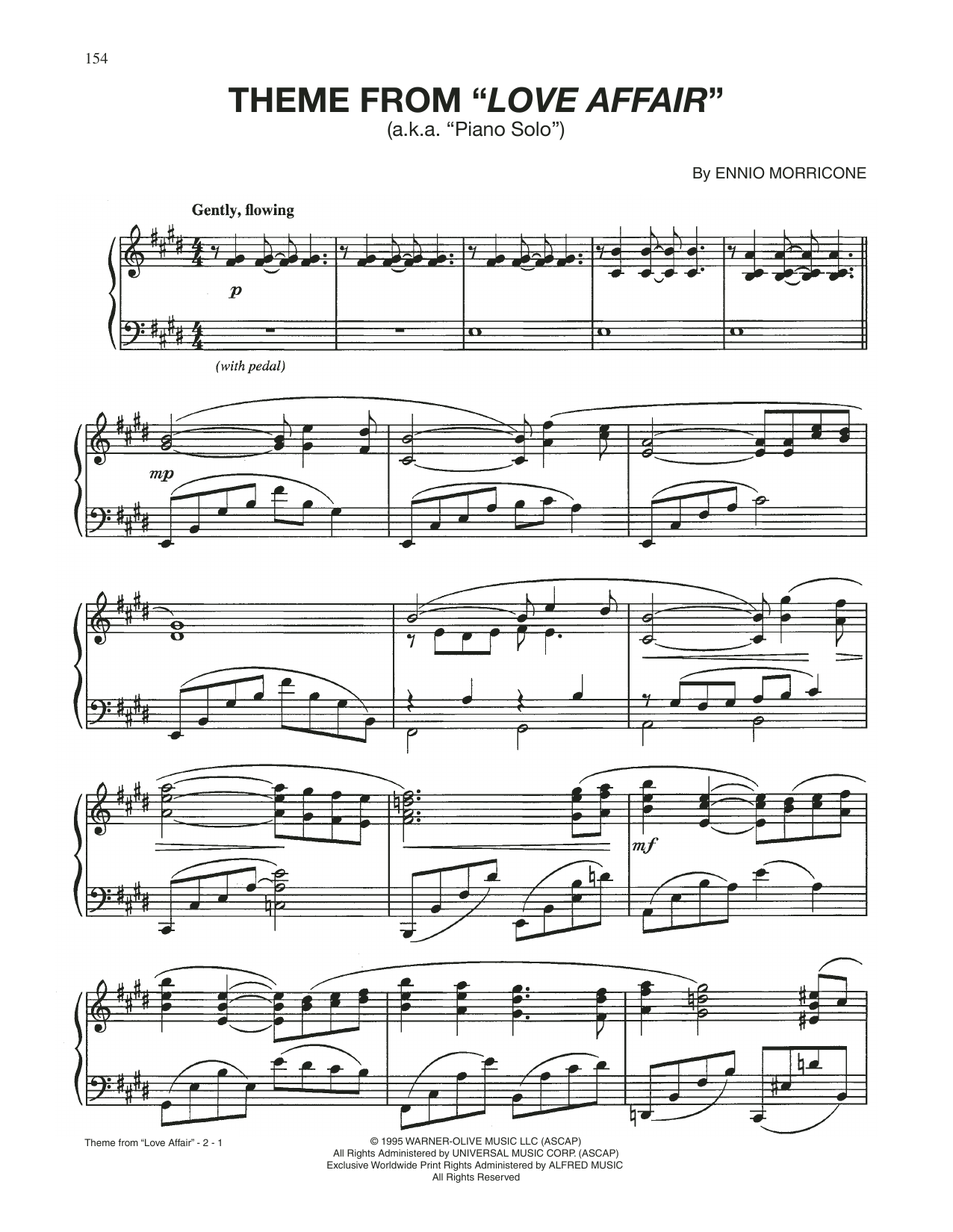 Download Ennio Morricone Love Affair (Title Theme) Sheet Music and learn how to play Piano Solo PDF digital score in minutes
