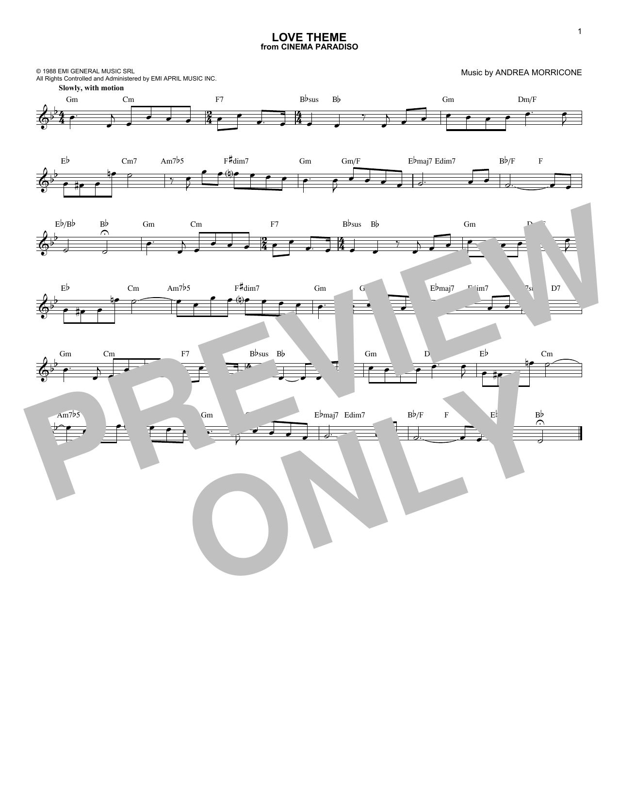 Download Ennio Morricone Love Theme (Tema D'Amore) Sheet Music and learn how to play Melody Line, Lyrics & Chords PDF digital score in minutes