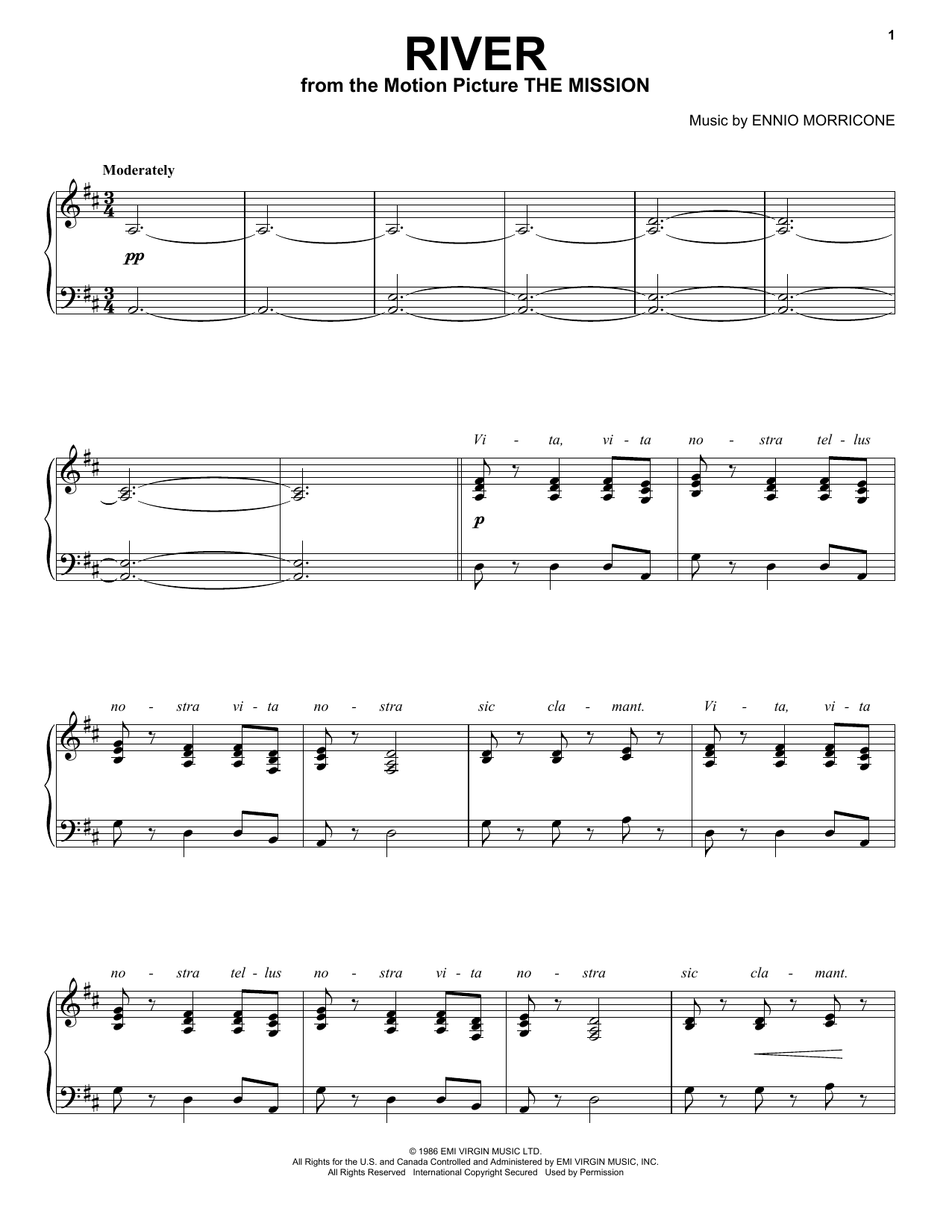 Download Ennio Morricone River Sheet Music and learn how to play Melody Line, Lyrics & Chords PDF digital score in minutes