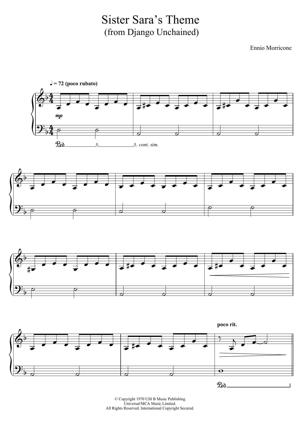 Download Ennio Morricone Sister Sara's Theme (Django Unchained) Sheet Music and learn how to play Piano PDF digital score in minutes