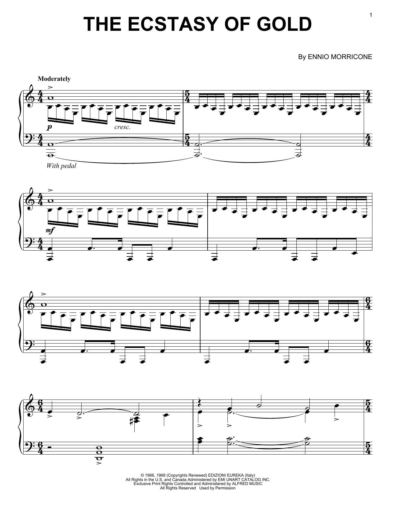 Download Ennio Morricone The Ecstasy Of Gold Sheet Music and learn how to play Piano, Vocal & Guitar (Right-Hand Melody) PDF digital score in minutes