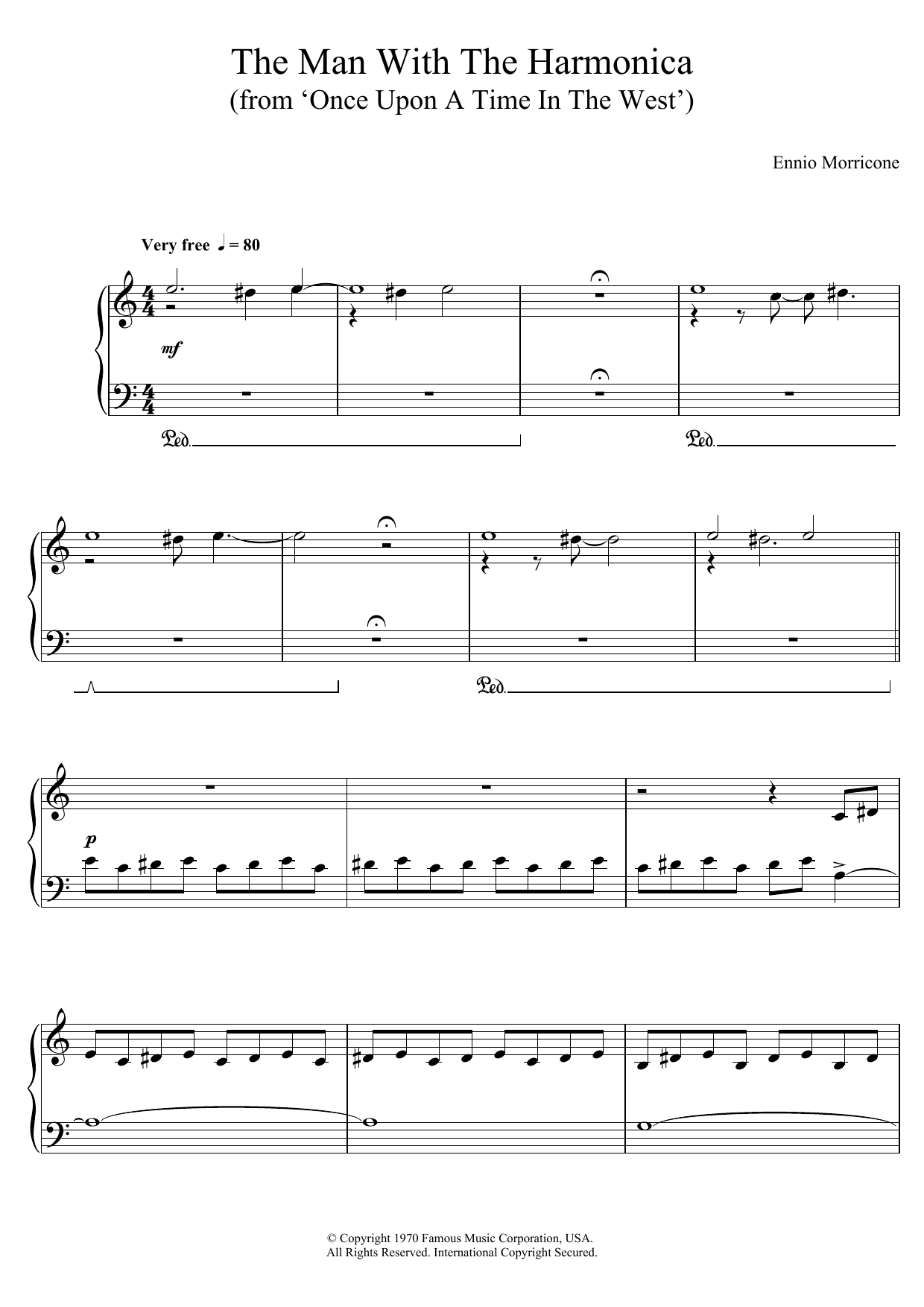 Download Ennio Morricone The Man With The Harmonica (from 'Once Upon A Time In The West') Sheet Music and learn how to play Piano PDF digital score in minutes
