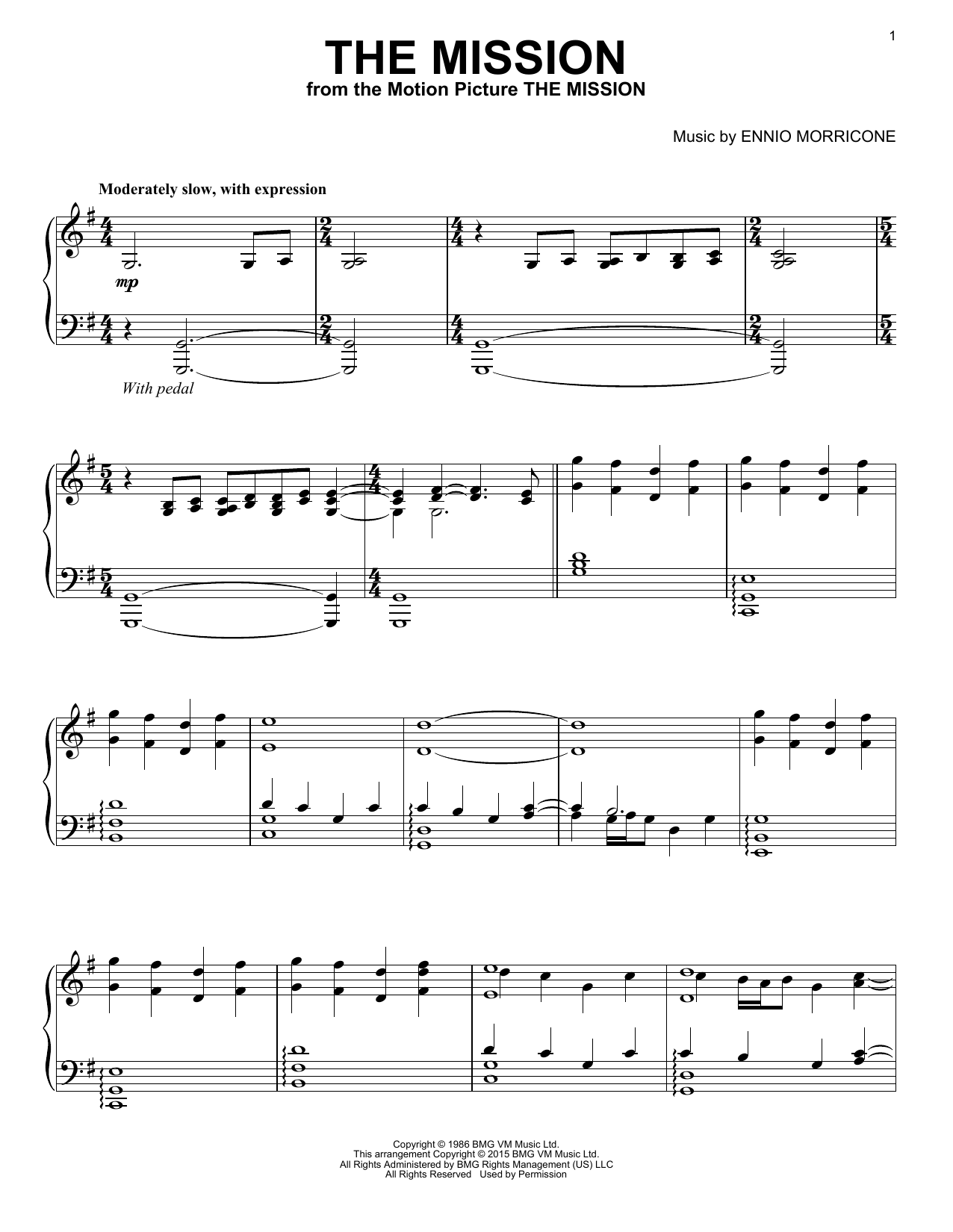 Download Ennio Morricone The Mission Sheet Music and learn how to play Piano PDF digital score in minutes