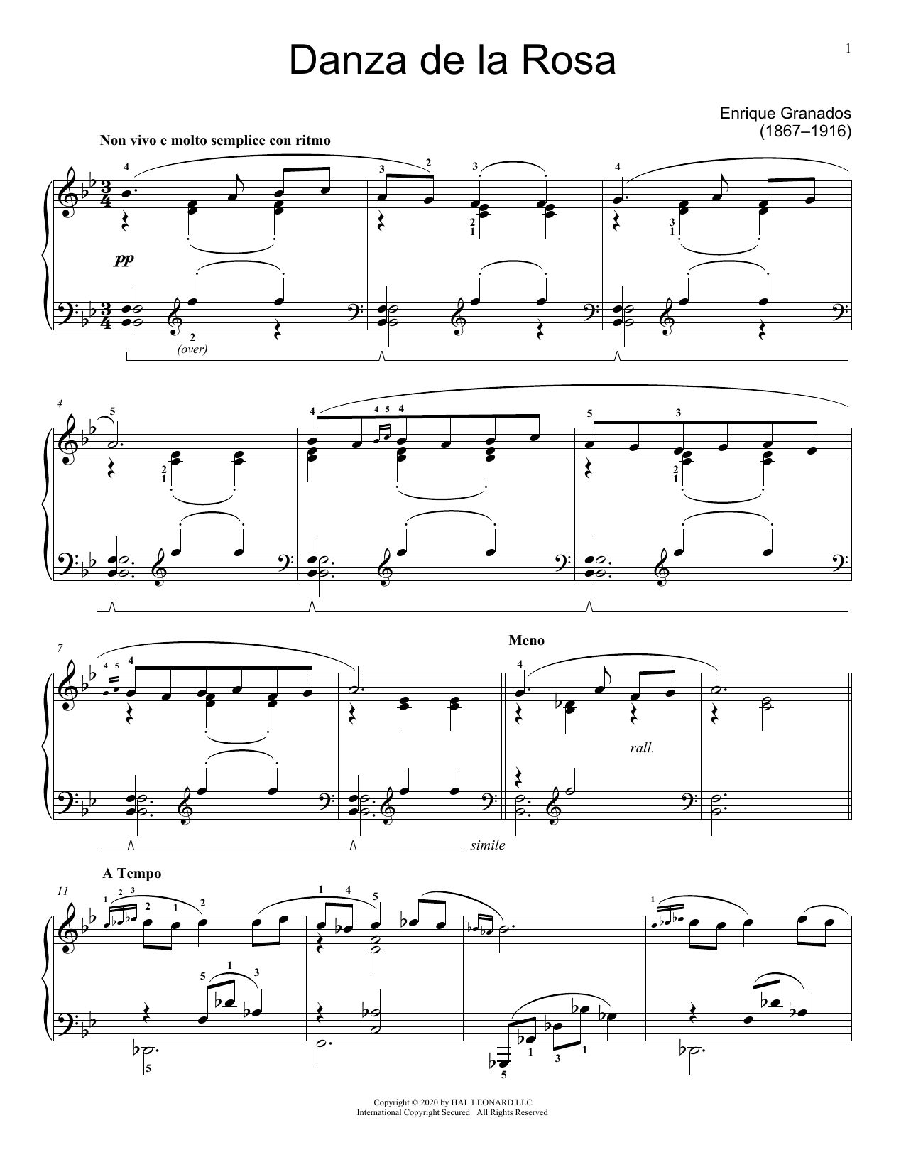 Download Enrique Granados Danza de la Rosa Sheet Music and learn how to play Educational Piano PDF digital score in minutes