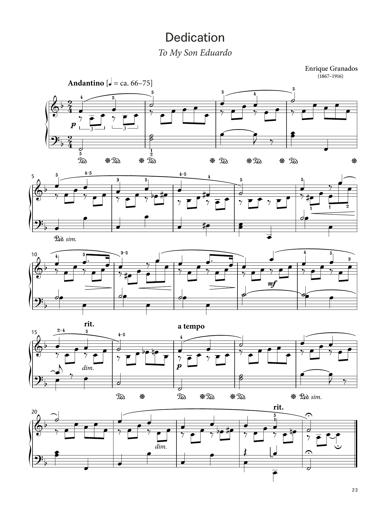 Download Enrique Granados Dedication, Op. 1 No. 1 (LCME Piano 2018 Grade 4 List B) Sheet Music and learn how to play Piano Solo PDF digital score in minutes