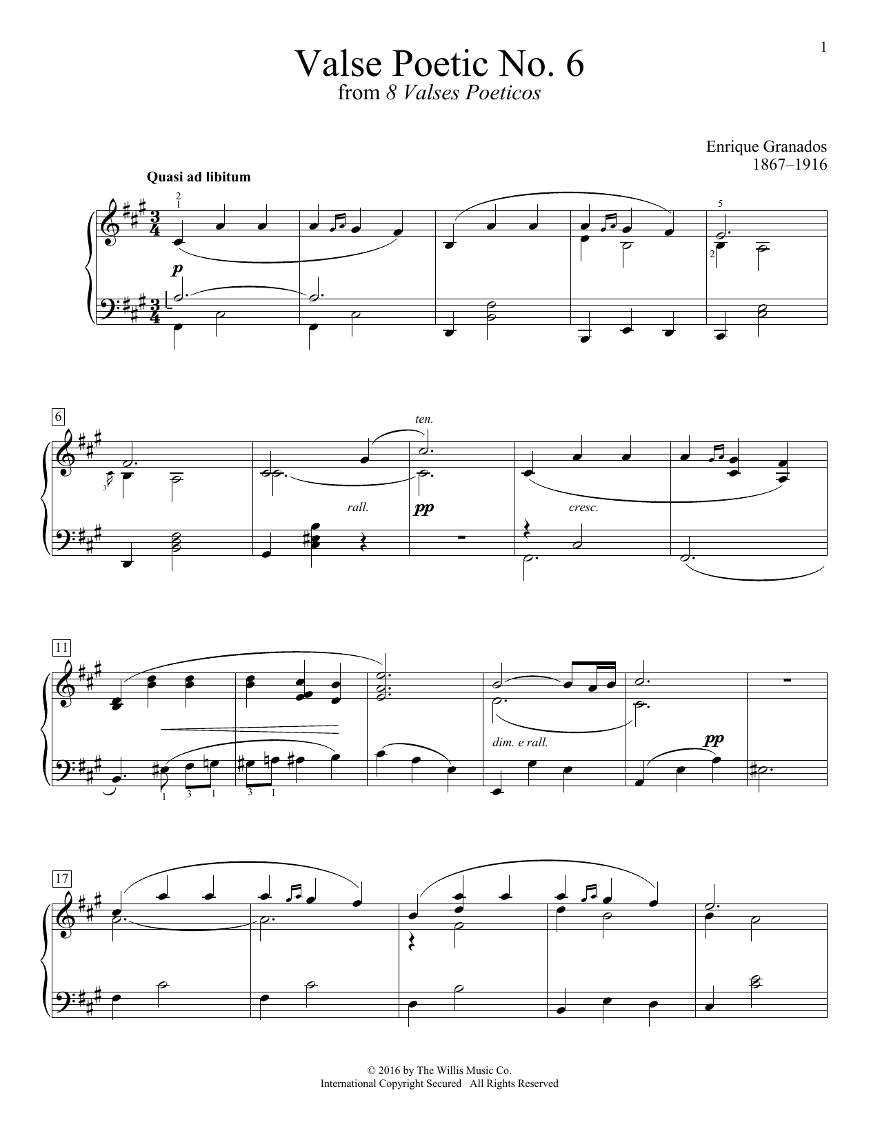 Download Enrique Granados Valse Poetic No. 6 Sheet Music and learn how to play Educational Piano PDF digital score in minutes