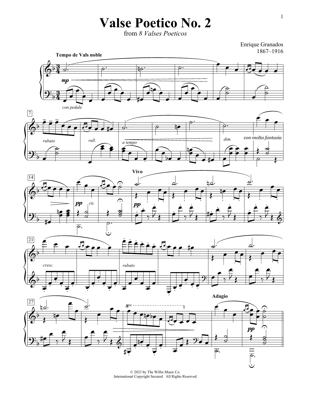 Download Enrique Granados Valse Poetico No. 2 Sheet Music and learn how to play Educational Piano PDF digital score in minutes