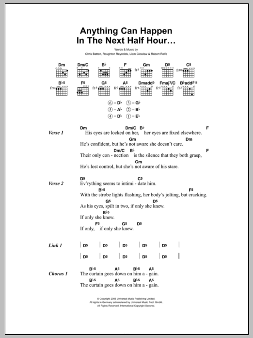 Download Enter Shikari Anything Can Happen In The Next Half Hour Sheet Music and learn how to play Lyrics & Chords PDF digital score in minutes