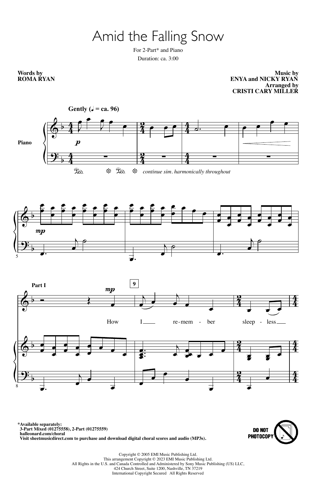 Download Enya Amid The Falling Snow (arr. Cristi Cary Miller) Sheet Music and learn how to play 2-Part Choir PDF digital score in minutes