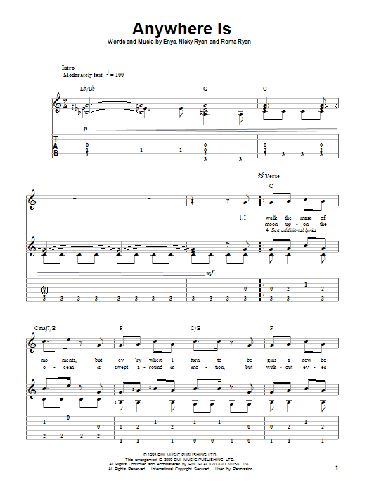 Download Enya Anywhere Is Sheet Music and learn how to play Tenor Sax Solo PDF digital score in minutes