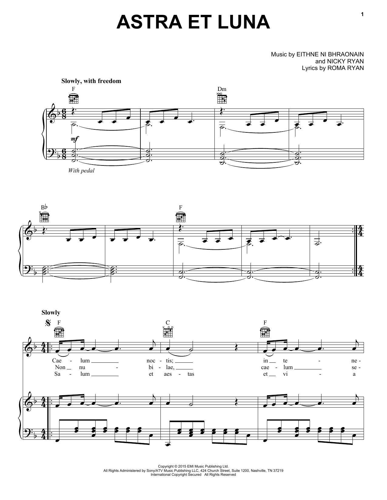 Download Enya Astra Et Luna Sheet Music and learn how to play Piano, Vocal & Guitar (Right-Hand Melody) PDF digital score in minutes