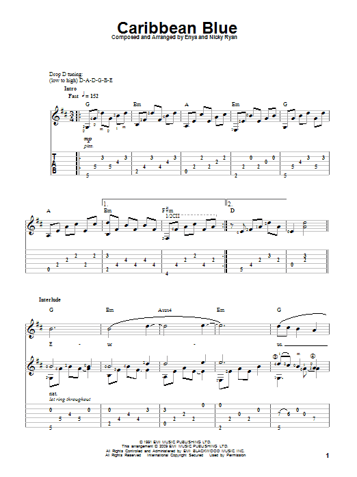 Download Enya Caribbean Blue Sheet Music and learn how to play Guitar Tab PDF digital score in minutes