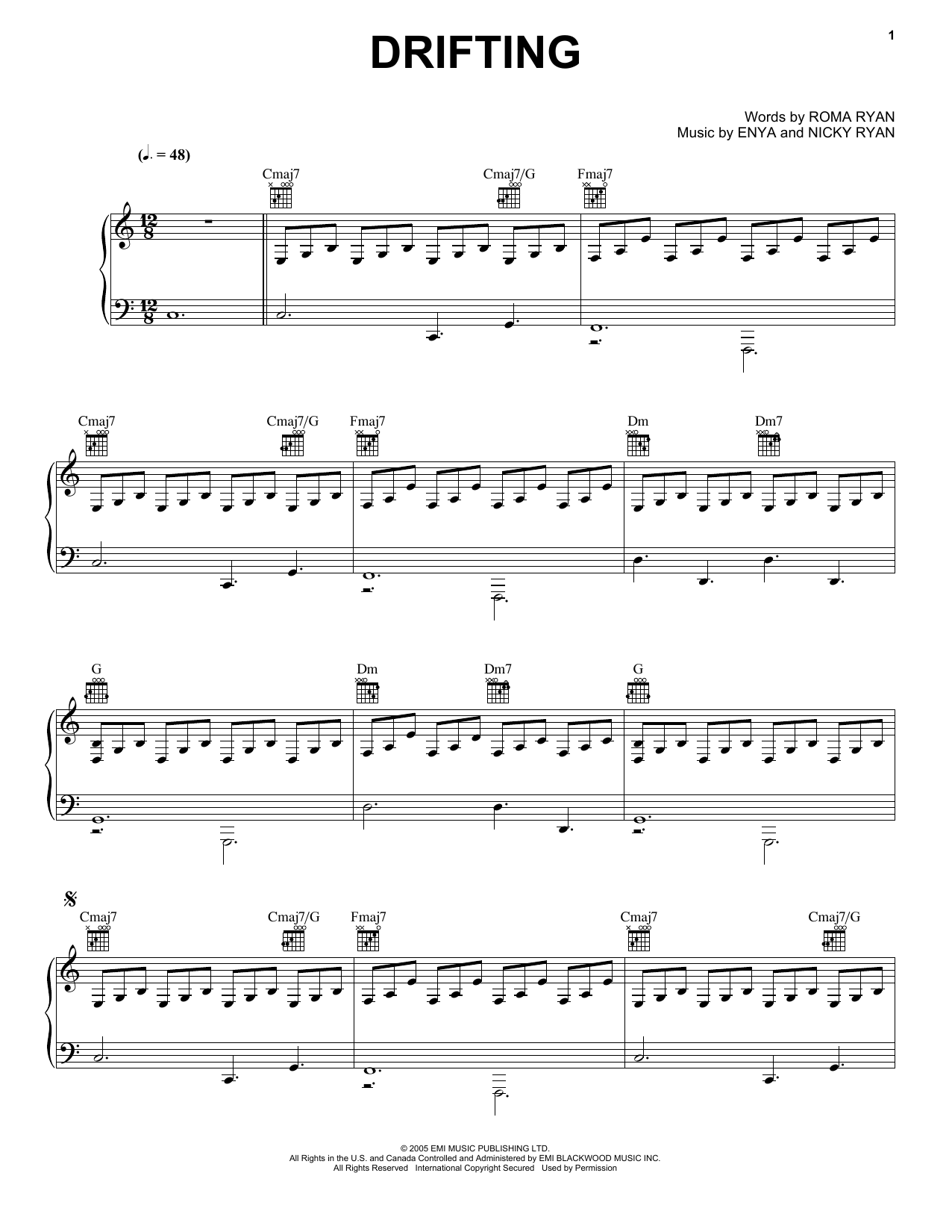 Download Enya Drifting Sheet Music and learn how to play Piano, Vocal & Guitar (Right-Hand Melody) PDF digital score in minutes