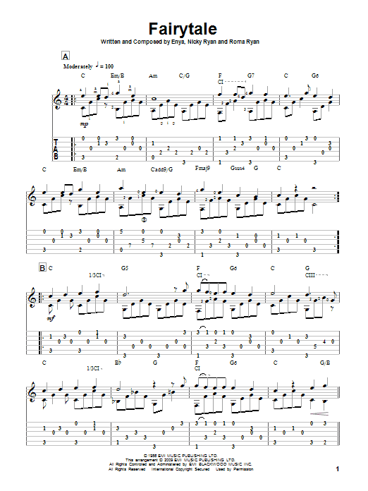 Download Enya Fairytale Sheet Music and learn how to play Guitar Tab PDF digital score in minutes