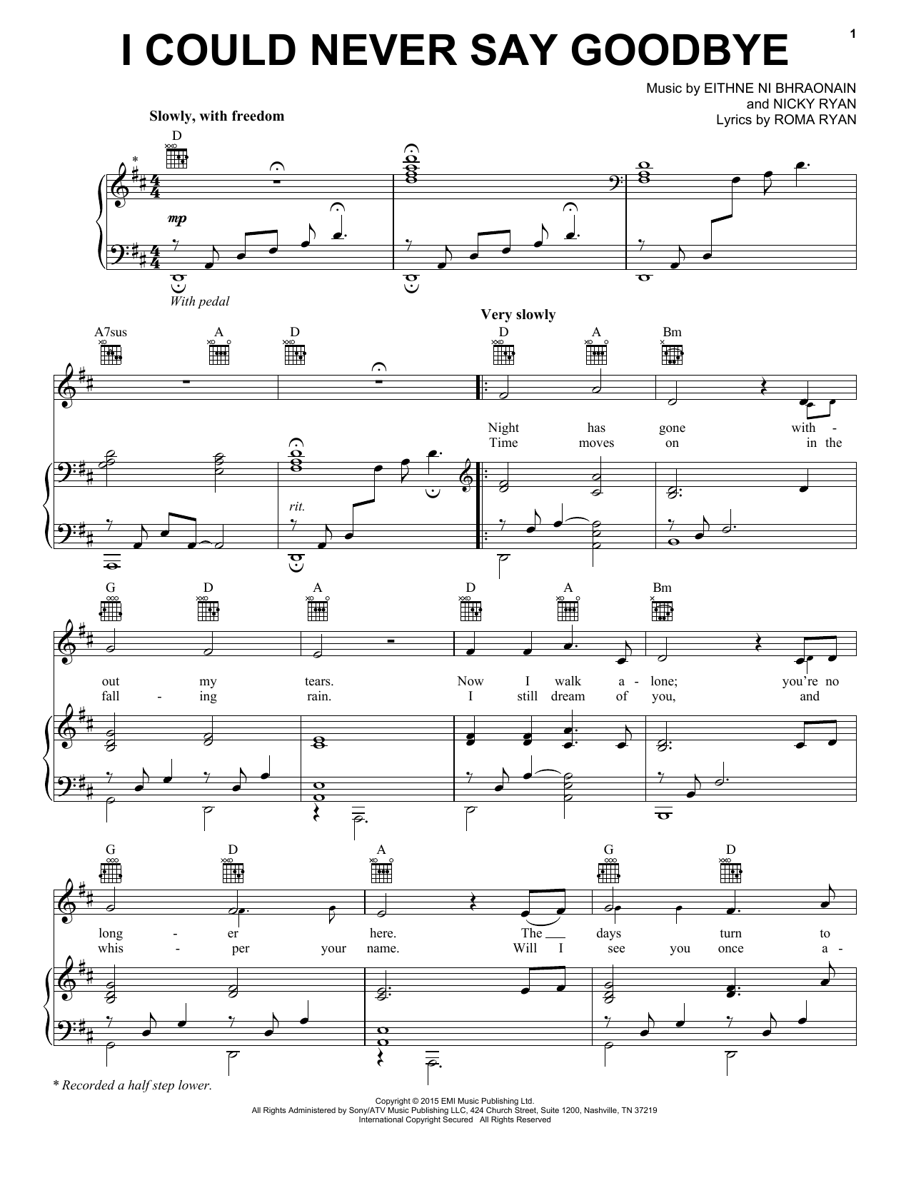 Download Enya I Could Never Say Goodbye Sheet Music and learn how to play Piano, Vocal & Guitar (Right-Hand Melody) PDF digital score in minutes