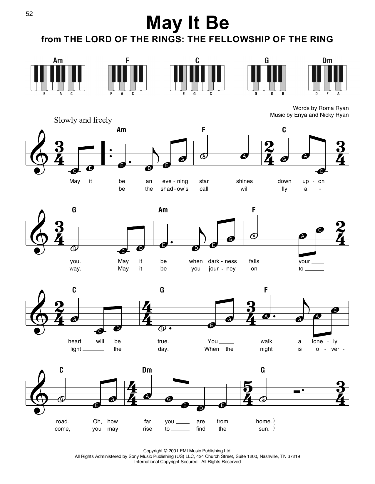 Download Enya May It Be (from The Lord Of The Rings: The Fellowship Of The Ring) Sheet Music and learn how to play Super Easy Piano PDF digital score in minutes
