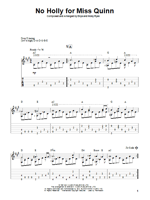 Download Enya No Holly For Miss Quinn Sheet Music and learn how to play Guitar Tab PDF digital score in minutes