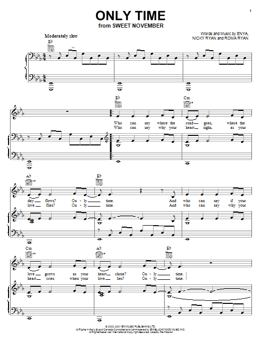 Download Enya Only Time Sheet Music and learn how to play Piano PDF digital score in minutes