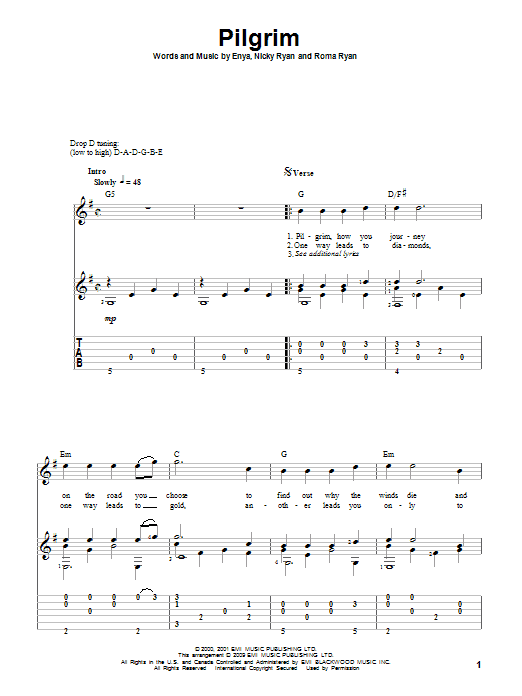 Download Enya Pilgrim Sheet Music and learn how to play Guitar Tab PDF digital score in minutes