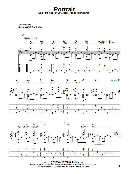 Download Enya Portrait Sheet Music and learn how to play Guitar Tab PDF digital score in minutes