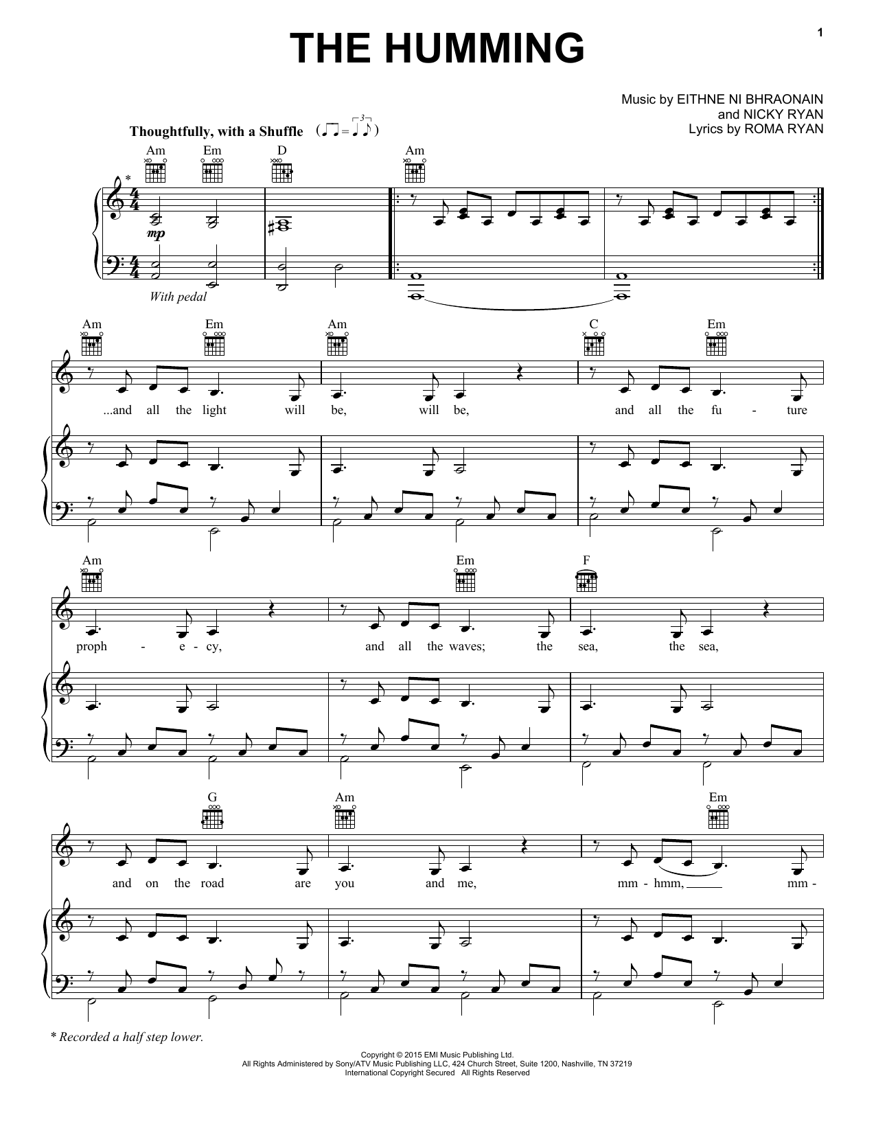 Download Enya The Humming Sheet Music and learn how to play Piano, Vocal & Guitar (Right-Hand Melody) PDF digital score in minutes