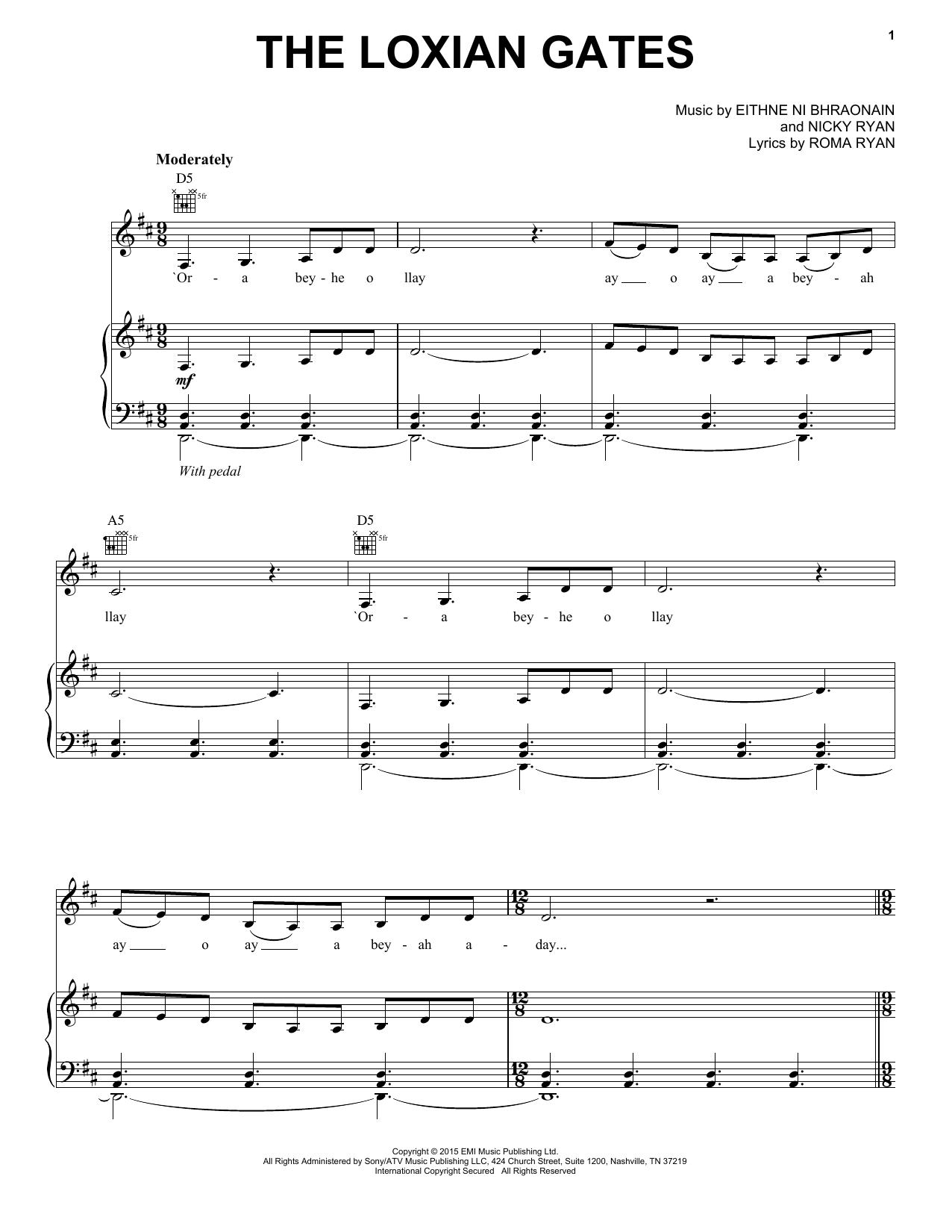 Download Enya The Loxian Gates Sheet Music and learn how to play Piano, Vocal & Guitar (Right-Hand Melody) PDF digital score in minutes