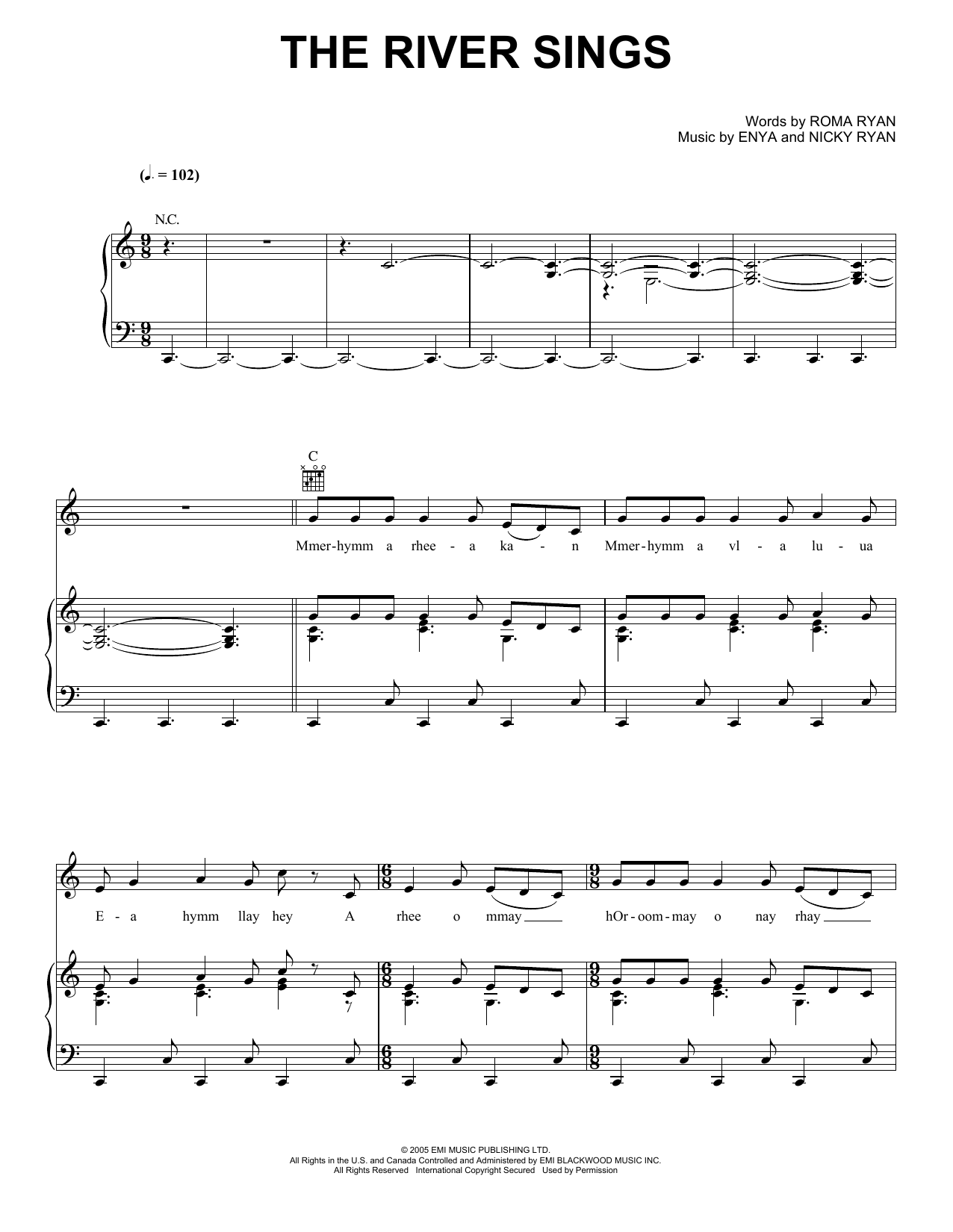 Download Enya The River Sings Sheet Music and learn how to play Piano, Vocal & Guitar (Right-Hand Melody) PDF digital score in minutes