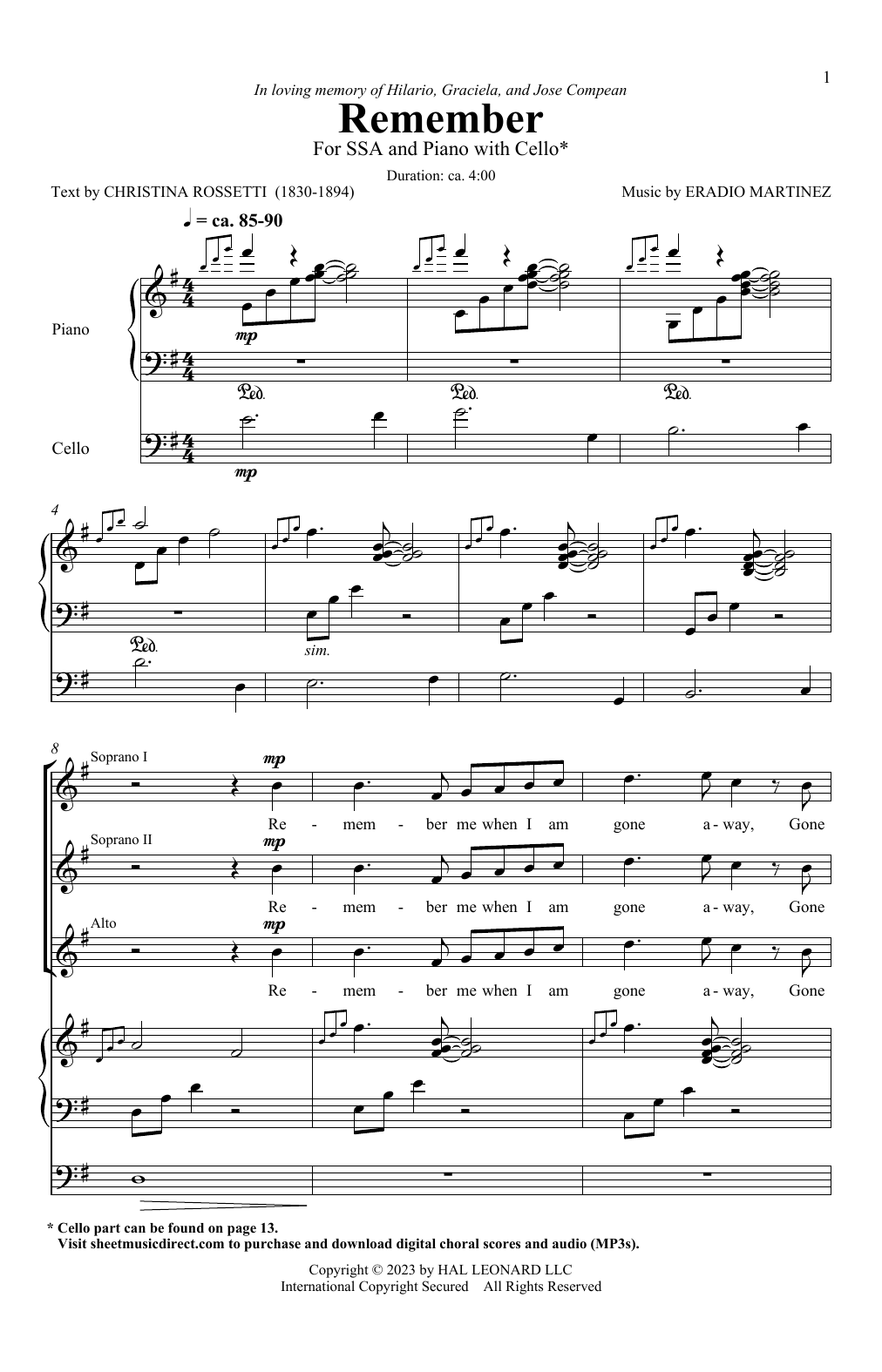 Download Eradio Martinez Remember Sheet Music and learn how to play SSA Choir PDF digital score in minutes