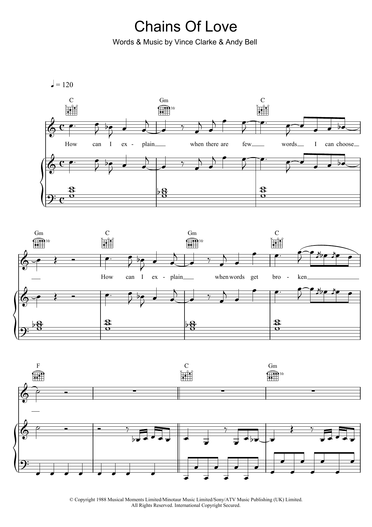 Download Erasure Chains Of Love Sheet Music and learn how to play Piano, Vocal & Guitar (Right-Hand Melody) PDF digital score in minutes