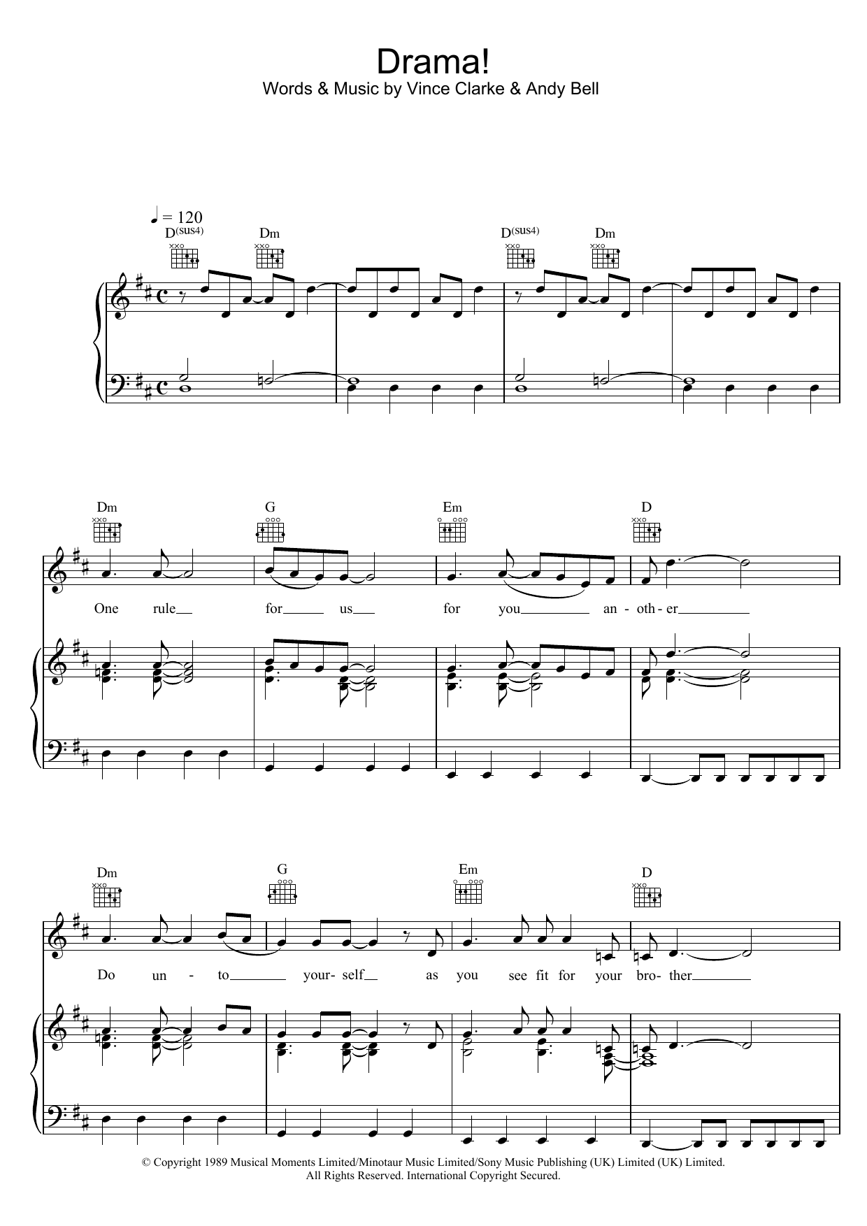 Download Erasure Drama! Sheet Music and learn how to play Piano, Vocal & Guitar (Right-Hand Melody) PDF digital score in minutes