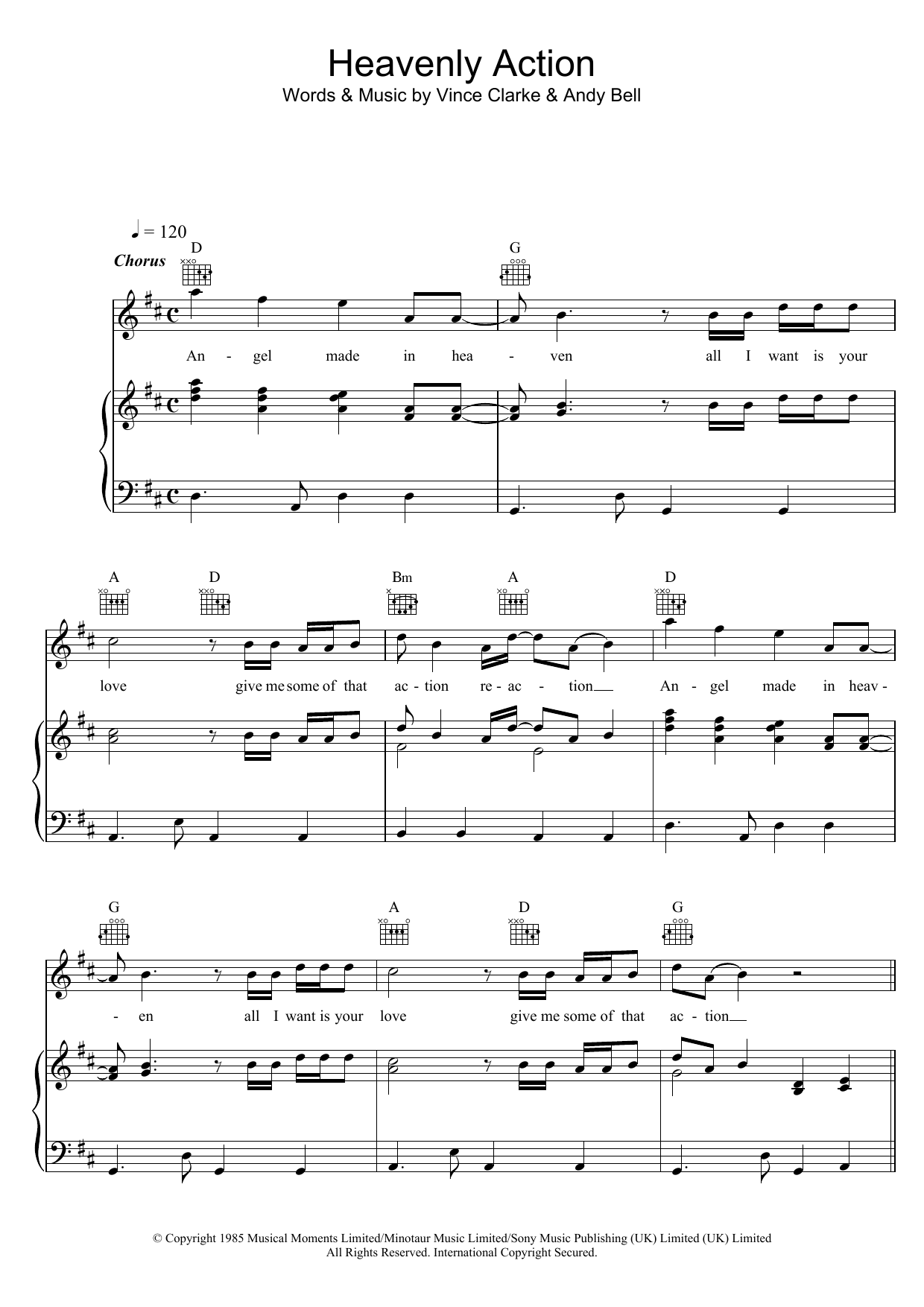 Download Erasure Heavenly Action Sheet Music and learn how to play Piano, Vocal & Guitar (Right-Hand Melody) PDF digital score in minutes