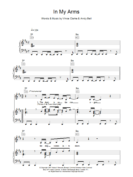 Download Erasure In My Arms Sheet Music and learn how to play Piano, Vocal & Guitar (Right-Hand Melody) PDF digital score in minutes