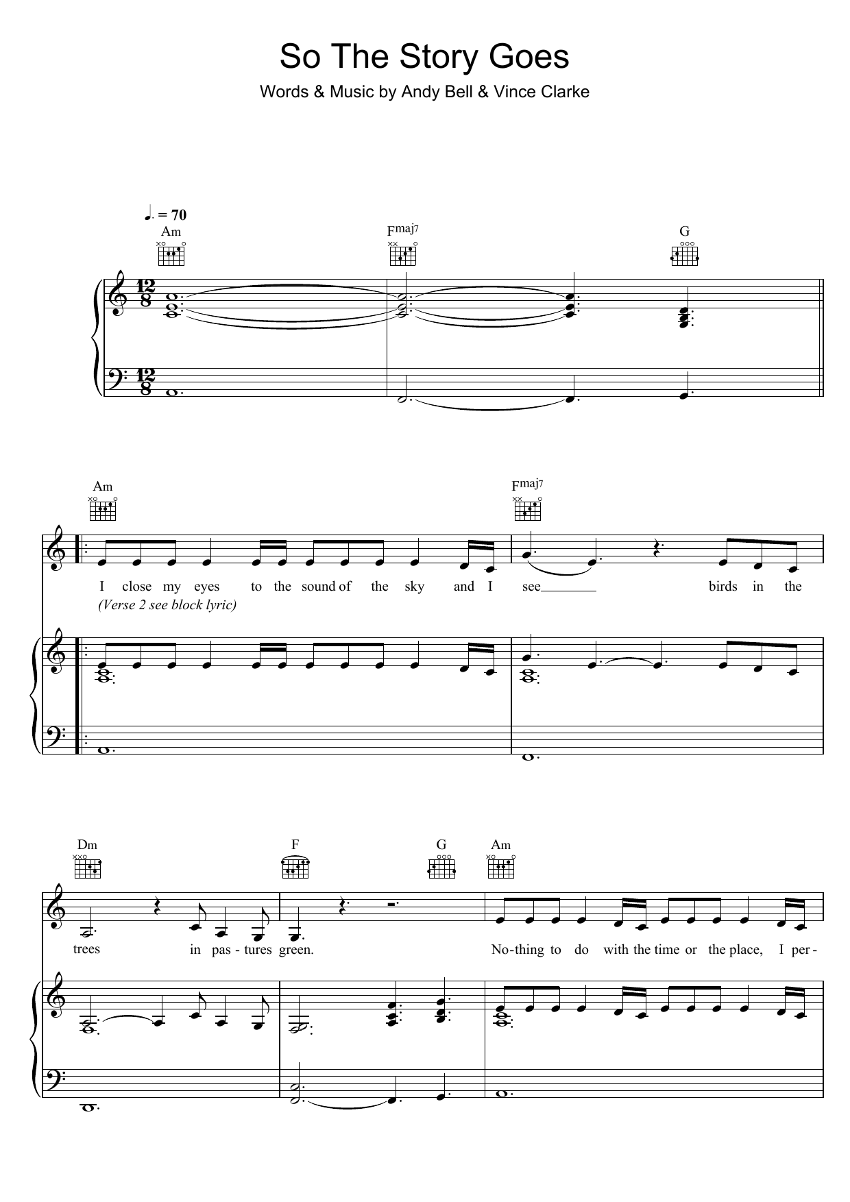 Download Erasure So The Story Goes Sheet Music and learn how to play Piano, Vocal & Guitar (Right-Hand Melody) PDF digital score in minutes