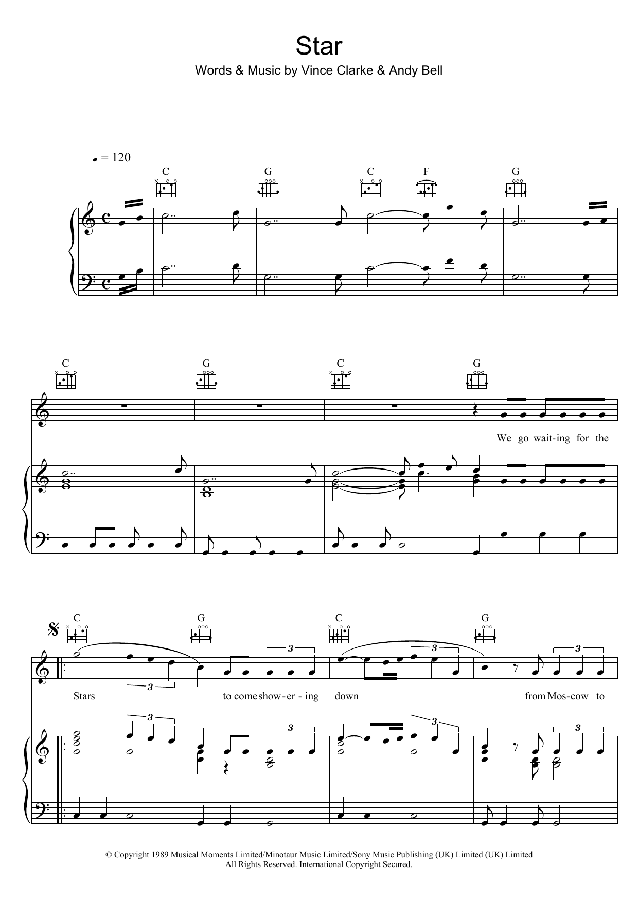 Download Erasure Star Sheet Music and learn how to play Piano, Vocal & Guitar (Right-Hand Melody) PDF digital score in minutes
