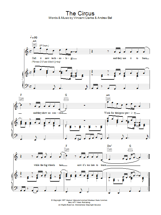 Download Erasure The Circus Sheet Music and learn how to play Piano, Vocal & Guitar (Right-Hand Melody) PDF digital score in minutes