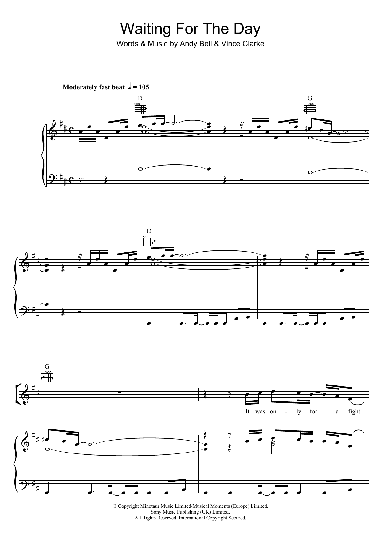 Download Erasure Waiting For The Day Sheet Music and learn how to play Piano, Vocal & Guitar (Right-Hand Melody) PDF digital score in minutes