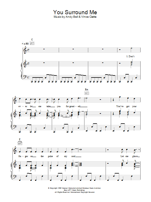 Download Erasure You Surround Me Sheet Music and learn how to play Piano, Vocal & Guitar (Right-Hand Melody) PDF digital score in minutes