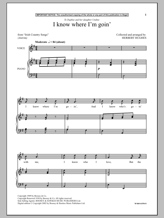 Download Erbert Hughes I Know Where I'm Goin' Sheet Music and learn how to play Piano & Vocal PDF digital score in minutes