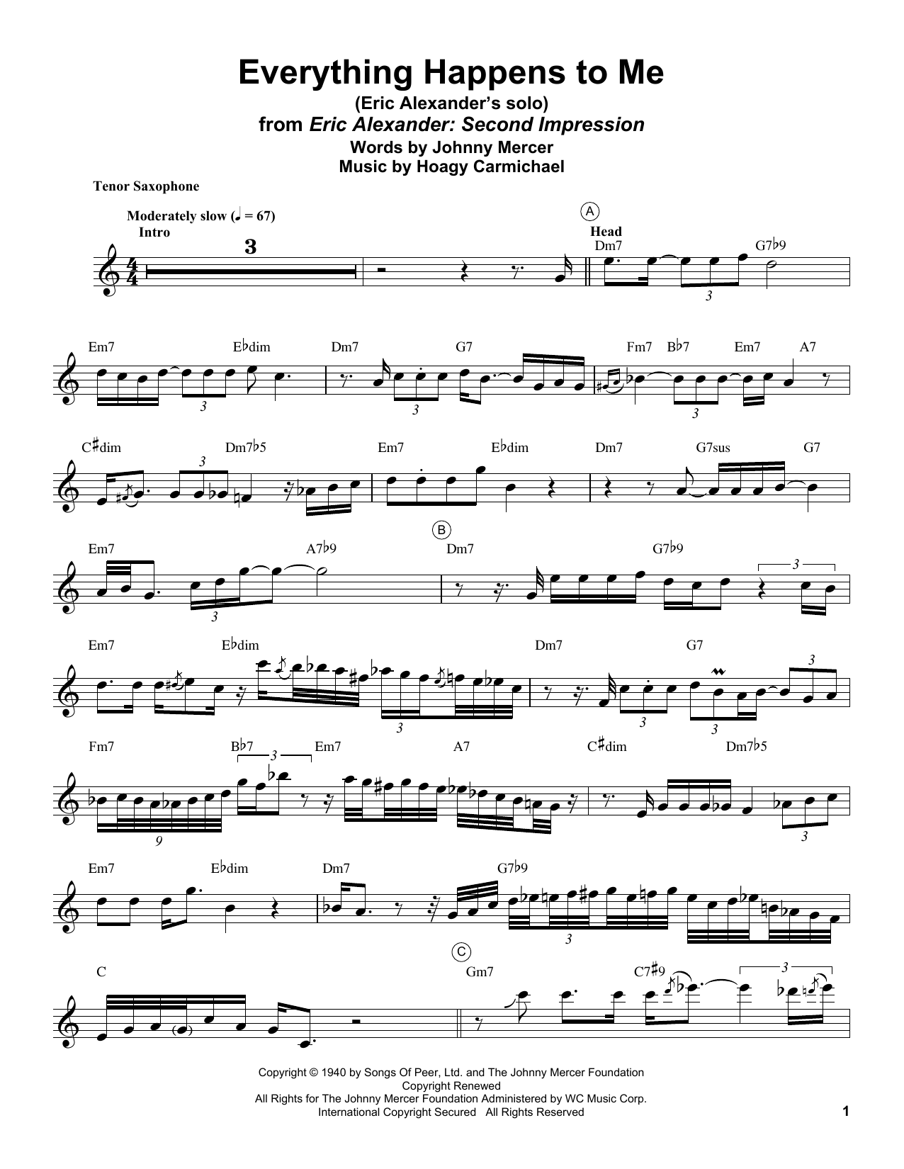 Download Eric Alexander Everything Happens To Me Sheet Music and learn how to play Tenor Sax Transcription PDF digital score in minutes