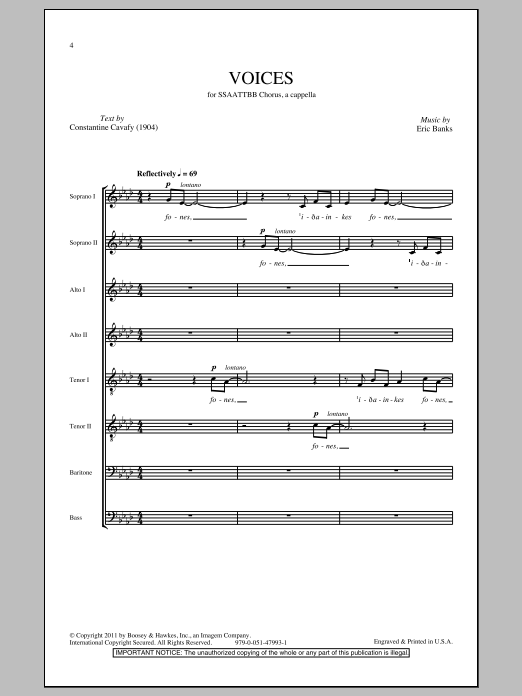 Download Eric Banks Voices Sheet Music and learn how to play SATB PDF digital score in minutes