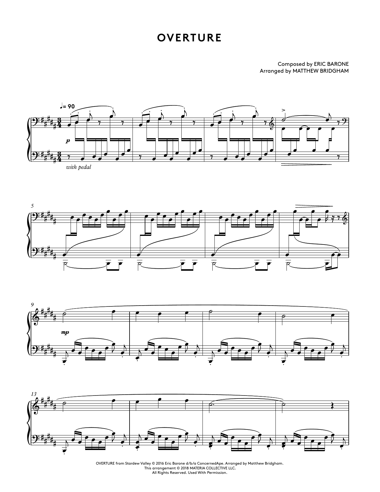 Download Eric Barone Overture (from Stardew Valley Piano Collections) (arr. Matthew Bridgham) Sheet Music and learn how to play Piano Solo PDF digital score in minutes