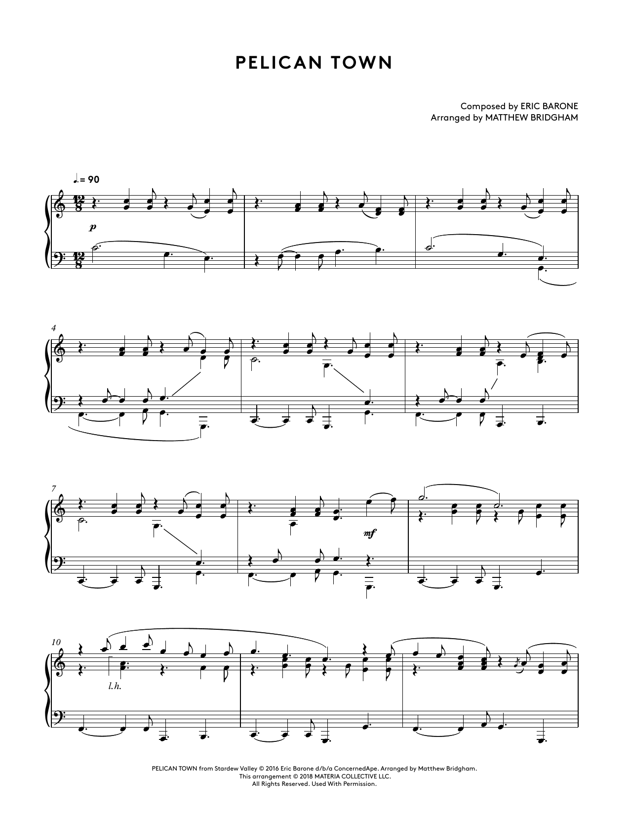 Download Eric Barone Pelican Town (from Stardew Valley Piano Collections) (arr. Matthew Bridgham) Sheet Music and learn how to play Piano Solo PDF digital score in minutes