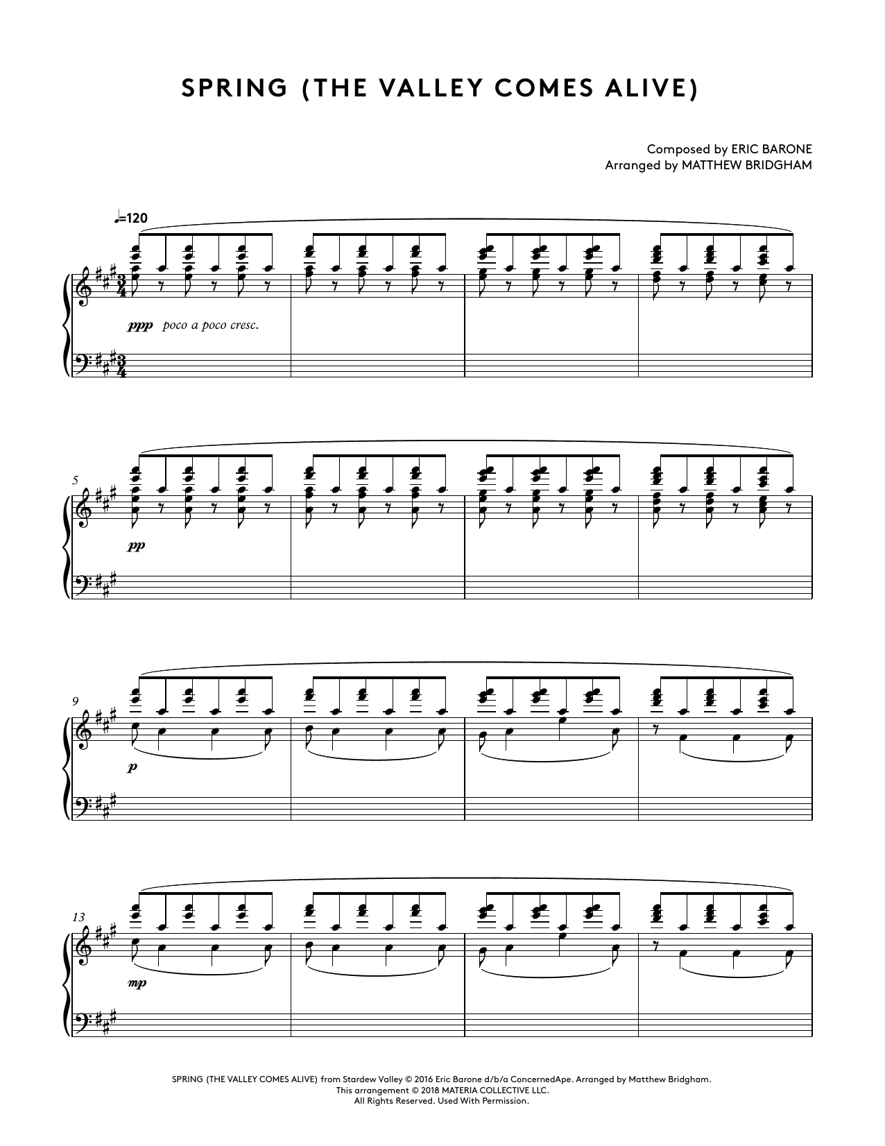 Download Eric Barone Spring (The Valley Comes Alive) (from Stardew Valley Piano Collections) (arr. Ma Sheet Music and learn how to play Piano Solo PDF digital score in minutes